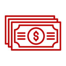 A red dollar sign sitting on top of three bills.