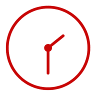 A red clock is in the middle of a green background